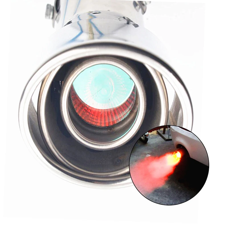 

Car Exhaust Pipe Modified Torching End Pipe With Fire Shining Very Cool Protect And Warning Red light