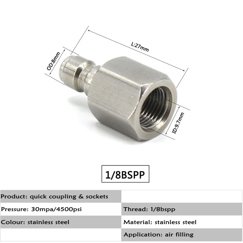 PCP ВВС Пейнтбольного ружья Quick гнездовой разъем 1/8BSPP 1/8NPT M10x1 Нержавеющая сталь