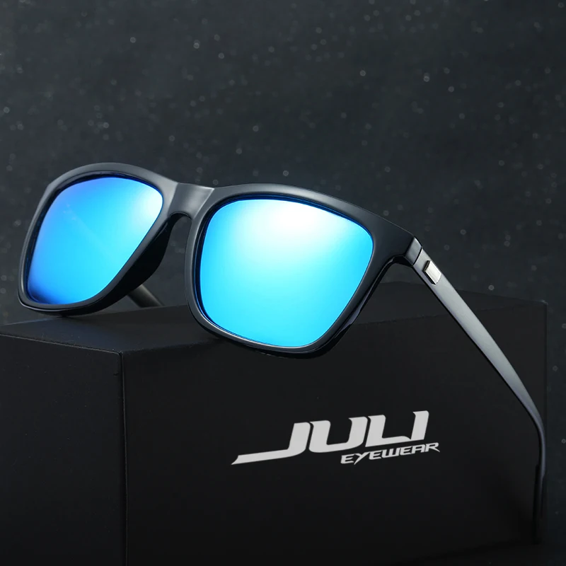 JULI Brand Classic Polarized sunglasses Men Driving Square Black Frame Eyewear Male Sun Glasses