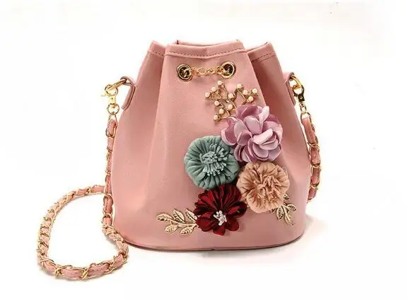 Женская сумка-мешок на цепочке ручной работы с цветами, сумка на плечо, сумки через плечо на шнурке, жемчужный кошелек, повседневные Мини-сумки-мессенджеры A10349 - Цвет: pink women bag
