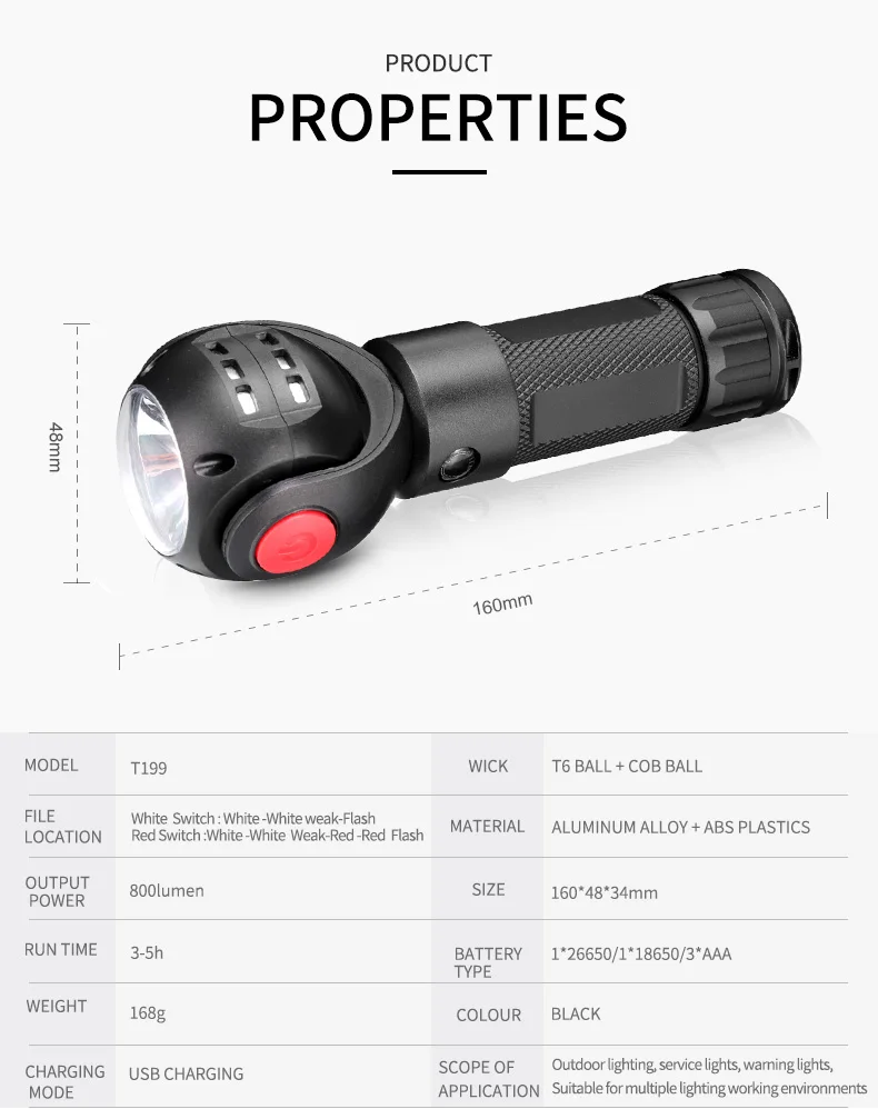 SKYWOLFEYE практичный вращающийся фонарь на 360 градусов T6+ COB Светодиодный фонарь Micro usb зарядка 26650/18650 батарейный фонарь с магнитным креплением