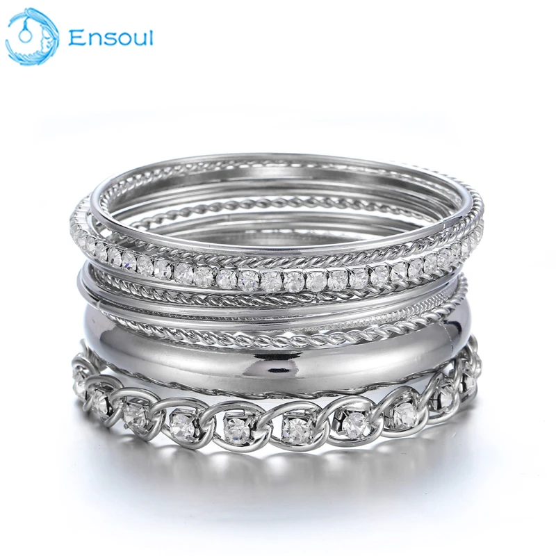 

Ensoul New Fashion Top Style 12Pcs/Lot Charms Bracelets & Bangles For Women Iron Alloy Bracelet Rhinestone Luxury Jewelry Femme