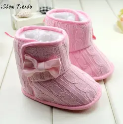 Baby Shoes Cute Bowknot Firstwalker Solid Hook Loop Baby Plus velvet Soft Sole Shoes Handmade knitting Chaussure Fille #1103