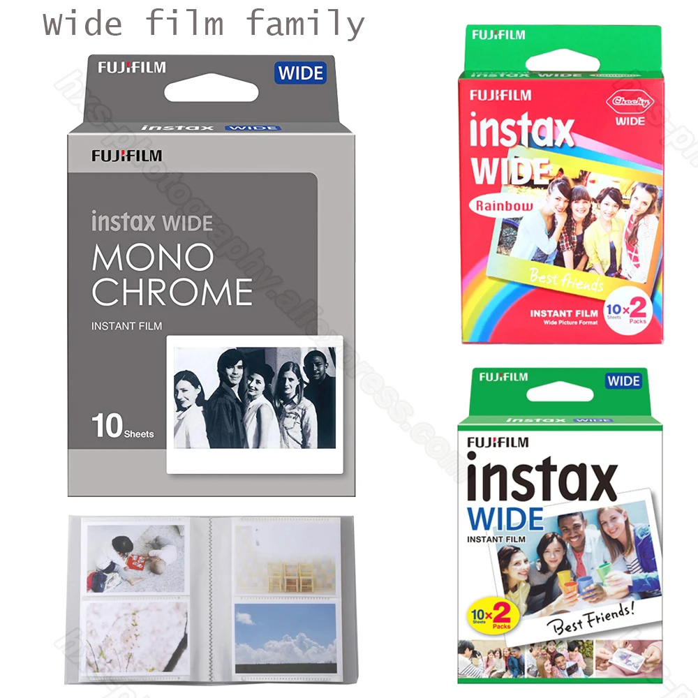 Оригинальная широкоформатная пленка Fujifilm Instax монохромная/белая/Радужная для Fuji