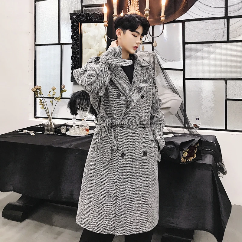 Mens Wool Blend Coat Double Breasted Mens Tweed Coat