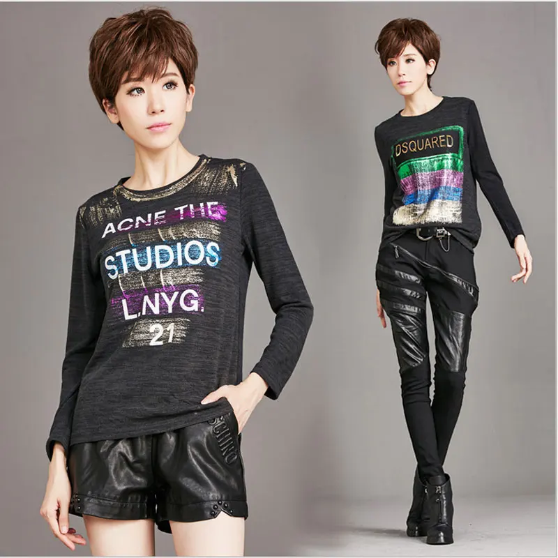 

American Style Women 2017 Spring Autumn Fashion Elastic Letter Painting Turtleneck Sexy Sweater Female Casual Cotton Pullovers