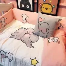 Комплект детской кроватки из 4 предметов, мягкий детский бампер из хлопка, детская кровать с мультипликационным рисунком, детский бампер для девочек, розовый Бампер для детской кроватки, постельные принадлежности