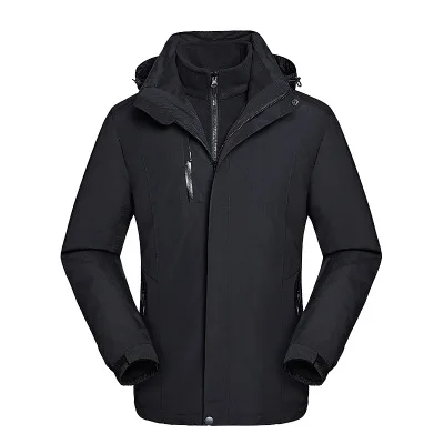 Men black WOLFONROAD, мужские куртки из 2 частей, водонепроницаемые, для спорта на открытом воздухе, термальная куртка, пальто, зимняя, для походов, кемпинга, ветровка, горные куртки - Цвет: Men black