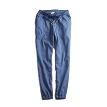 Новые дизайнерские Брендовые брюки мужские льняные шаровары мужские однотонные повседневные брюки мужские хлопковые брюки длиной до щиколотки мужские эластичные Панталоны