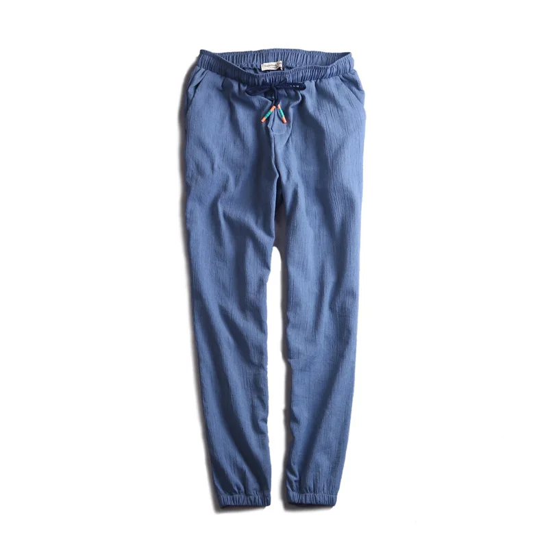 

New designer brand pants men linen harem trousers men solid casual trousers mens cotton ankle-length pants male elastic pantalon