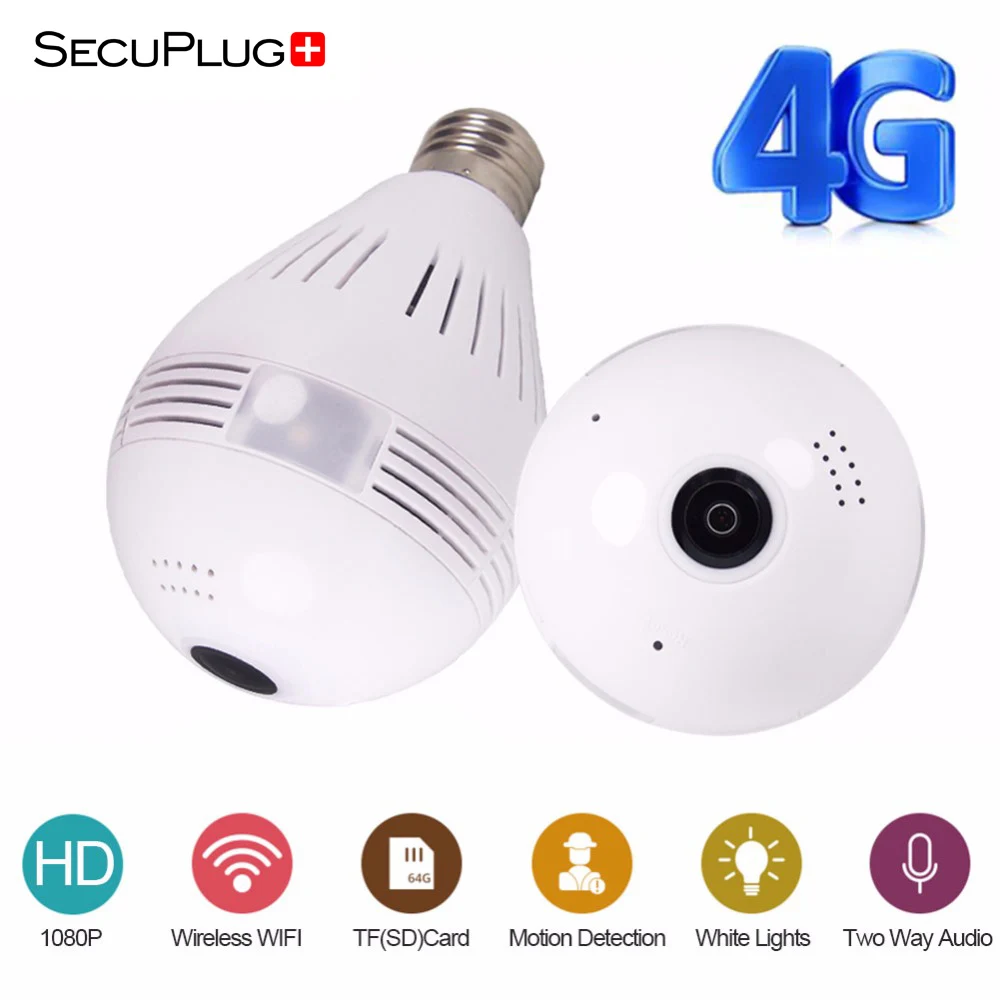 SIM Card 1080P HD Wireless Dome IP Camera Bulb Wi-Fi 360 Degree FishEye VR Audio Home CCTV Security Light Module Camera 2
