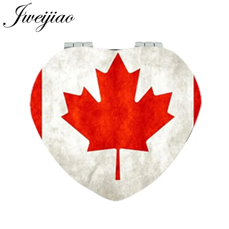 

JWEIJIAO Canada Maple leaf Heart Makeup Mirrors Folding Mini Pocket Mirror PU Leather 1X/2X Magnifying Portable Hand Mirror