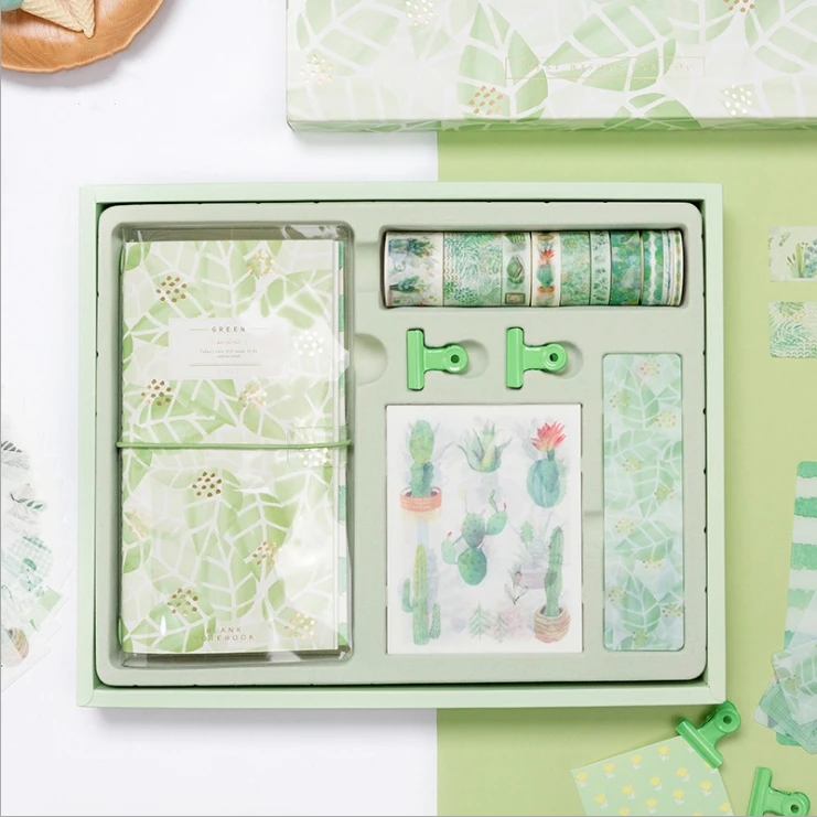 

"Green Hope" Scrapbooking Gift Pack Cute Diary Planner Notebook Stickers Washi Tapes Clips Stationery Pack
