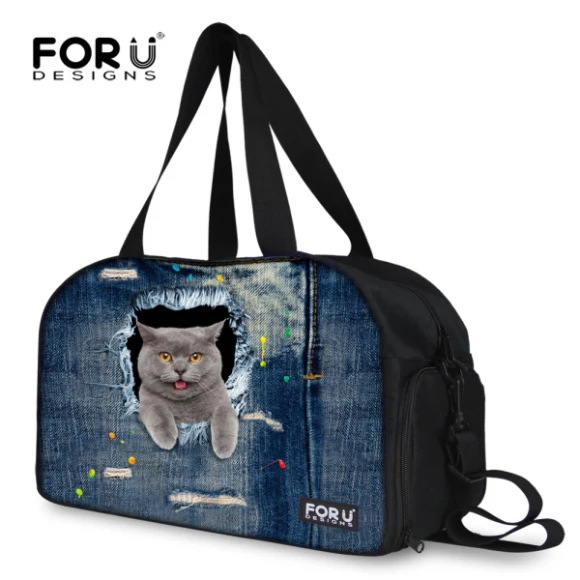 FORUDESIGNS дорожная сумка дорожная женская,дорожные сумки женские женская, Denim Кошка Женщины Вещевые Мешки, Большая Емкость Багажного Дорожная Сумка для Женщин. дамы Большая Weekender Сумки - Цвет: CA4916T