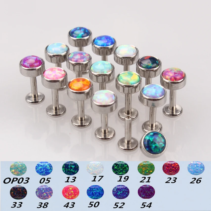 

High polished G23 Titanium 16g Internally Threaded Opal Labret Lip Piercing Ear Cartilage Helix Tragus Stud Body Jewelry