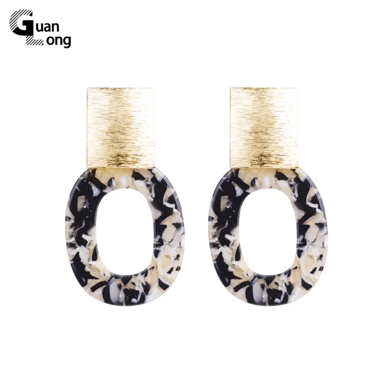 

GuanLong Vintage Long Acrylic Earrings Circle for Women Big Geometric Resin Metal Dangle Drop Earings Fashion Jewelry Brincos