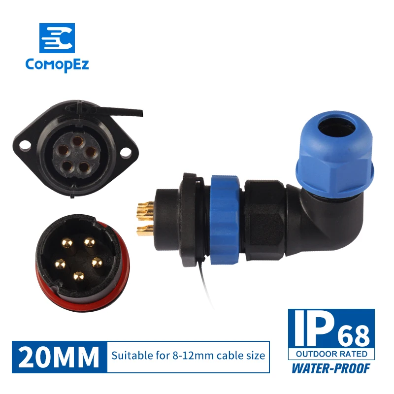 

Waterproof Connector SP20 IP68 Cable Connectors Plug Socket Male And Female 2/3/4/5/7/9/10/12/14 Pin SD20 20mm Elbow Square