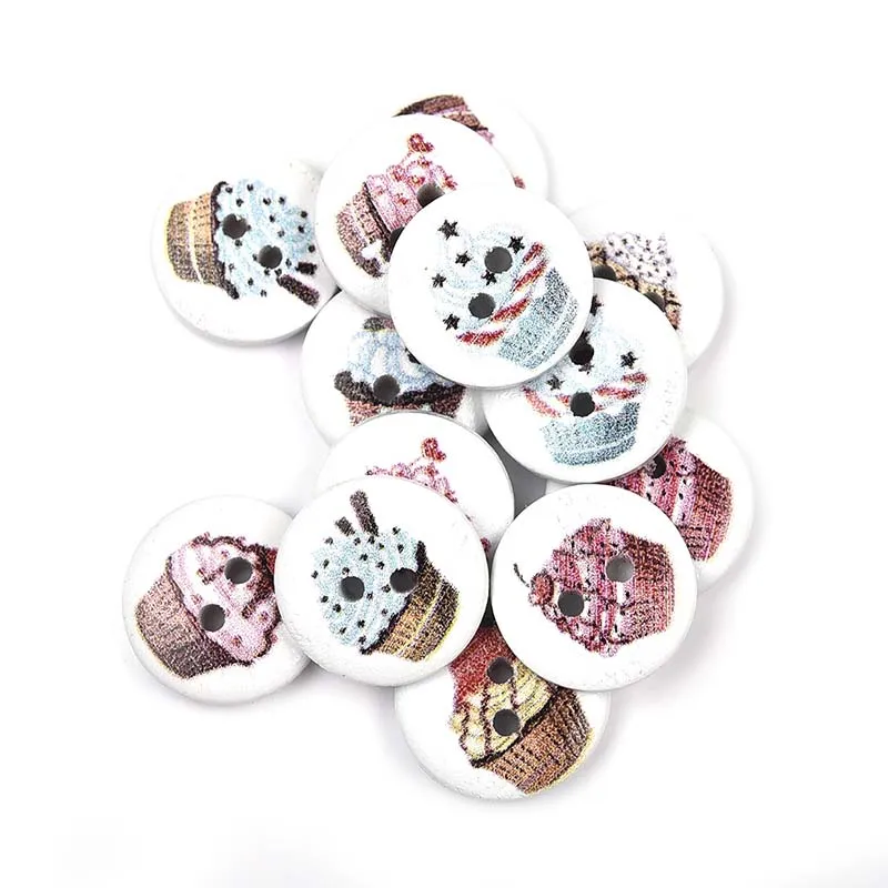 50Pcs 2 Holes Princess Cat Heart Robot Printed Wooden Button Round 15mm Decorative Wood Buttons For Clothing Sewing Decoration