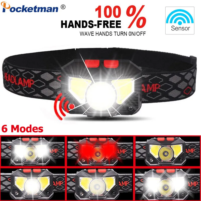 

2019 Sensor LED Headlight Hands-free 8000LM Headlamp Waterproof Head Torch USB Head Flashlight Head Lamp with 6 Modes