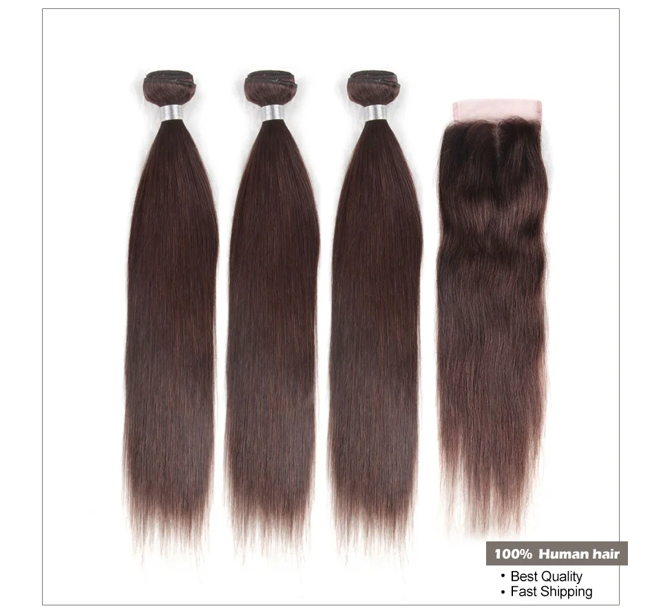 Hair Villa Pre-Colored Brazilian Straight Hair 23 Bundles Human Hair Weave With 44 Swiss Lace Closure #4 Medium Brown  (24)