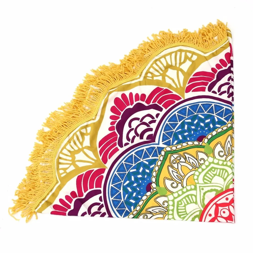 Новое круглое пляжное полотенце гобелен с кисточками декор с маленькими шариками цветочный узор 147*147 см круглая скатерть йога коврик для