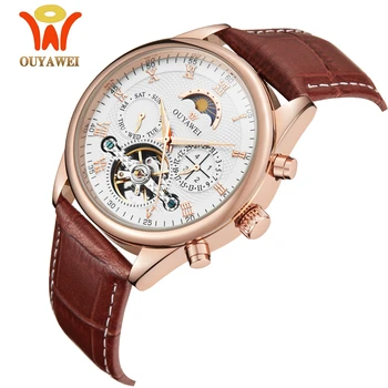 

OYW Brand Luxury Gold White Self Winding Mechanical Men Wristwatch Date Day Moon phase function Fashion Tourbillon male watch