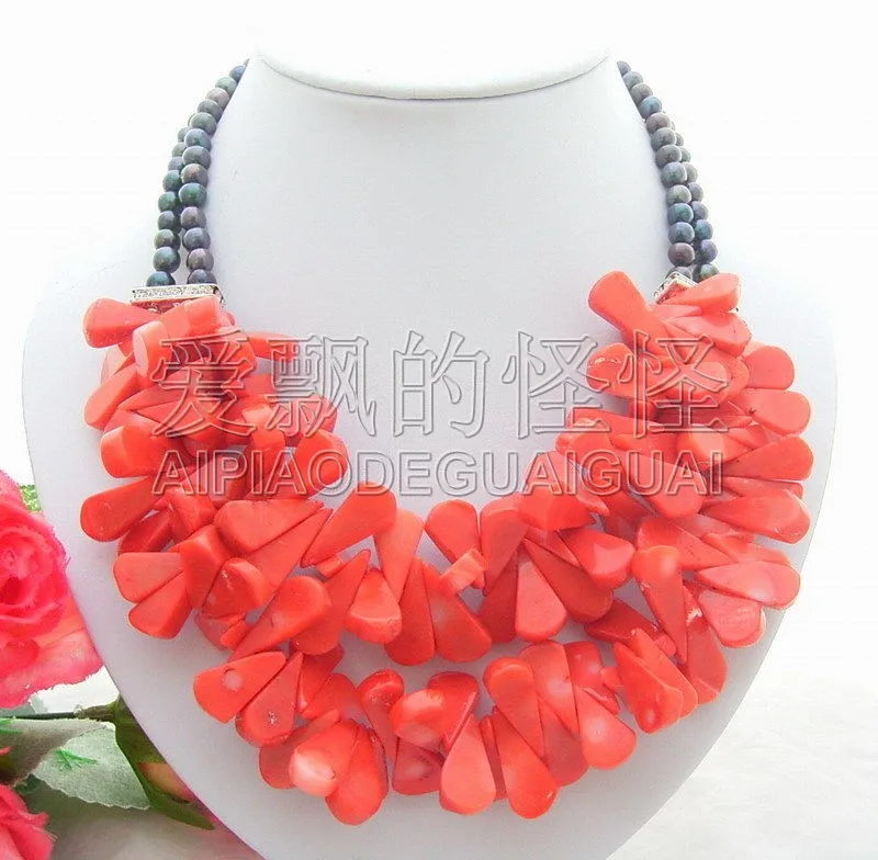 

N012923 Charming! 2Strands Pearl&Coral Necklace