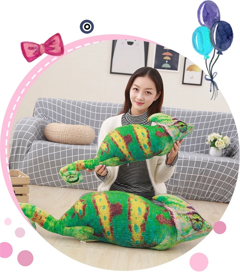 Dorimytrader 1pc Simulation Animal Chameleon Plush Toys Cartoon Stuffed Lizard Animals Pillow Doll Cute Birthday Gift for Kids 70cm 100cm DY61898(2)