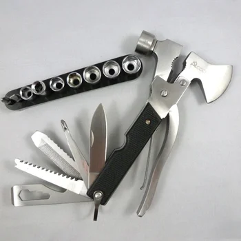 

Super Mulit Stainless Folding Portable Socket Wrench Hammer Axe Pliers Knife Screwdriver Camping Lifesaving Car Essential Tools