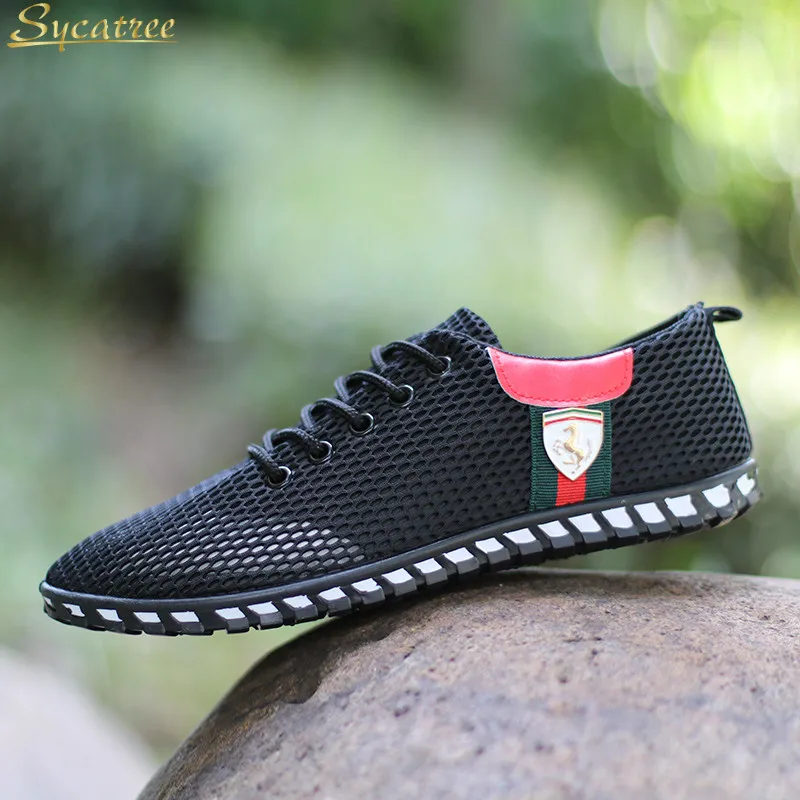 Sycatree Summer Male Casual Shoes For Men Ferrari Canvas Shoes Outdoor Sneakers Air Mesh Brand Breathable Flats Big Plus size 46