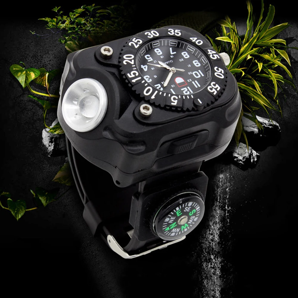 1* Hiking Outdoor Tools Lamp Military Tactical LED Sport Wrist Watch Flashlight Compass Light