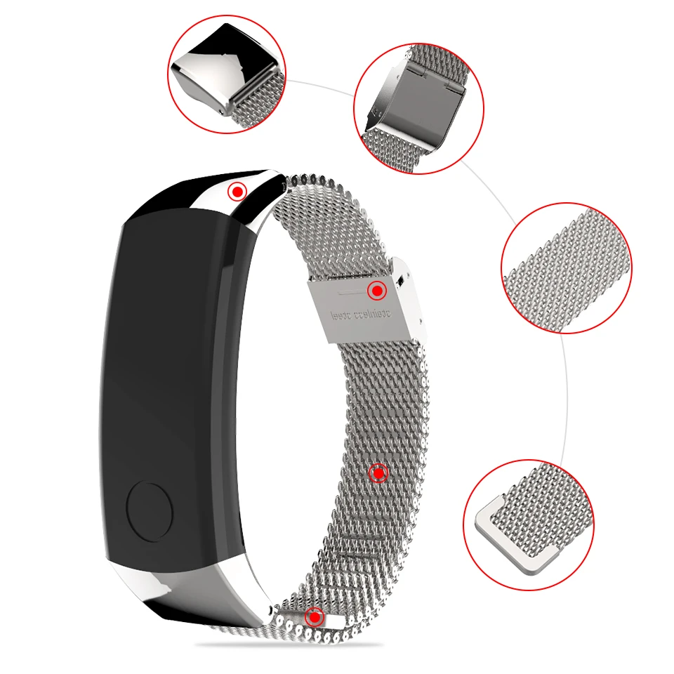 Ремешок для смарт часов Honor Band 3 кожаный браслет с металлическим ремешком