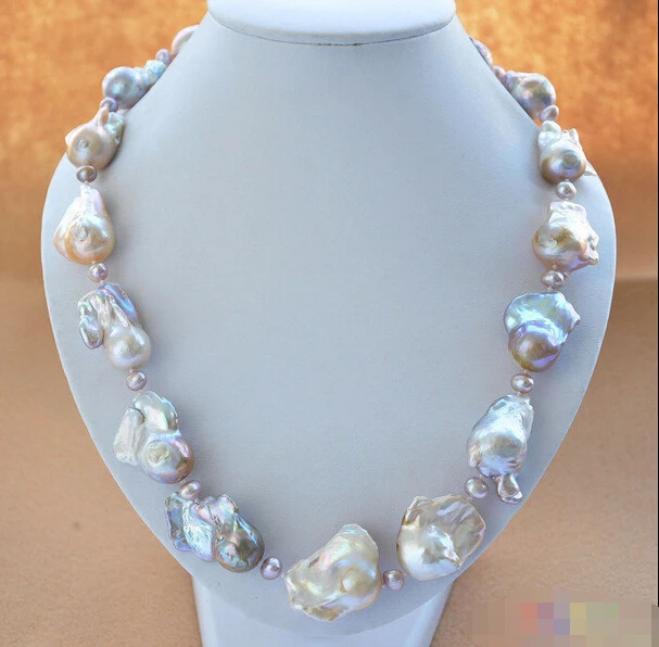 

A P4114 HUGE 23" 34mm PINK LAVENDER BAROQUE KESHI REBORN PEARL NECKLACE