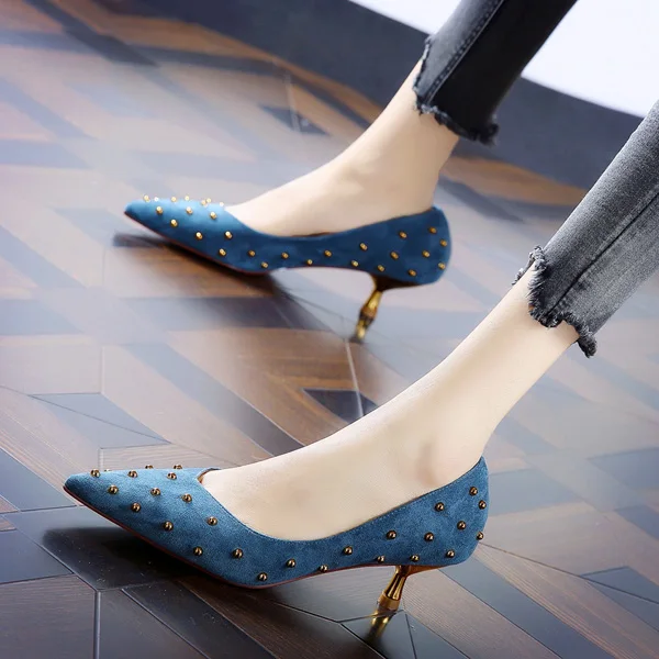 

Korean Luxury Rivets Sexy Dress Single Shoes 2019 New Fashion Wild Pointed Stiletto High Heels Elegant Banquet Party Women Pumps
