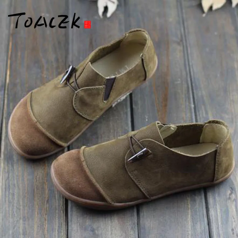 

Handmade Women Genuine Leather Shoes Non-slip Durable Soft Cowhide Loafers Shoes Ladies Flat Shoes For Mom Size