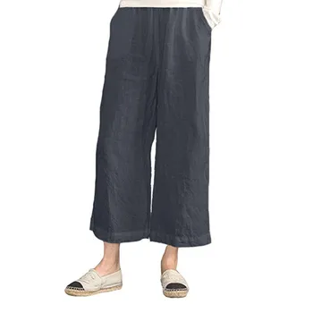 

New 2019 Women Fashion Women's Elastic Waist Causal Loose Trousers Cropped Wide Leg Pants 2019 New Style hot sale c0404