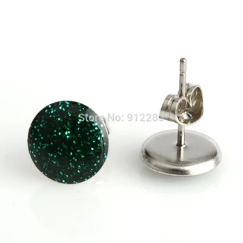 

De Bijoux 18 pair 10mm Green Glitter Stainless Steel Stud Earrings,Fashion Earring Stud,Stainless Steel Earring #30509