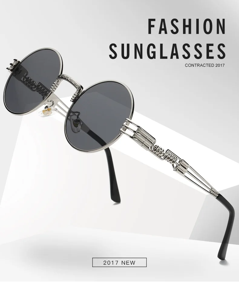 Готические солнцезащитные очки в стиле стимпанк для мужчин и женщин с металлической окантовкой, круглые очки, фирменный дизайн, солнцезащитные очки, зеркальные, высокое качество, UV400