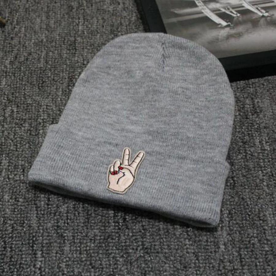 

Victory Hand Women Black Hat Beanies Cute Hats Winter Spring Funny Hat Skull caps Girls Bone Masculino Feminino Casquette Femme