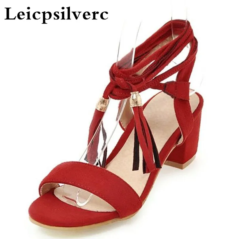 

Summer sandals ankle strap a Rome wind size low heeled women sandals red