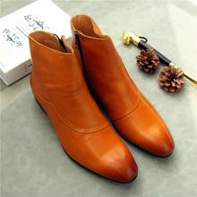 Мужские ботинки martin желтого и черного цвета; ботильоны; коллекция года; осенние мужские ботинки из натуральной кожи с боковой молнией; короткие сапоги для мотоциклистов; Sapatos