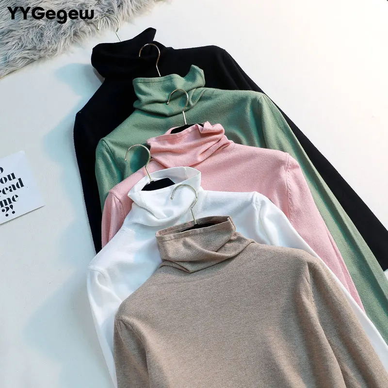 

2019 casual Pile collar spring autumn basic knit Sweater pullovers Women Long Sleeve female loose turtleneck sweater elegant
