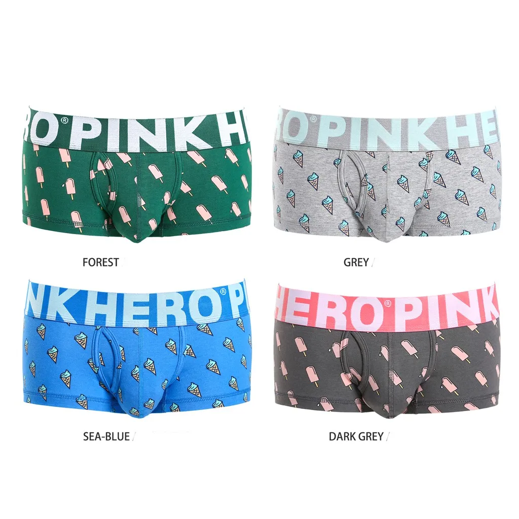 PINK HEROES Mens Boxer Cotton Letter Underpants Knickers Sexy Shorts Men Underwear Male Underpant Beachwear ropa interior hombr