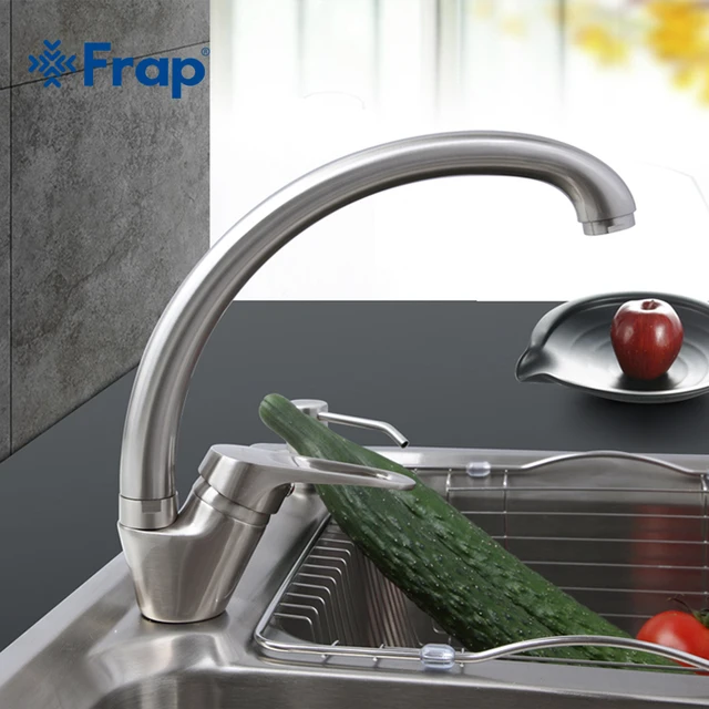 Best Offers Frap 1 Set Kitchen Faucet Deck Mounted Brushed Nickel Finish Cold and Hot Water Mixer 360 Degree Swivel F4113-5