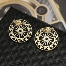 

MTCHONG Stud Earrings For Women Hollow Out Star Ferris Gold Color Fashion Jewelry Brithday Gift Wheel 834