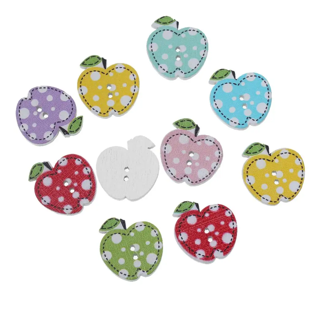 DoreenBeads Wood Sewing Button Scrapbooking Apple At Random 2 Holes Dot