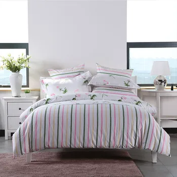 

4pcs/set Comforter Bedding Set Pink Rose Pure Romantic Love Colorful Lines Duvet Cover Sheet Pillow Case 100% Cotton 2 Size L/XL