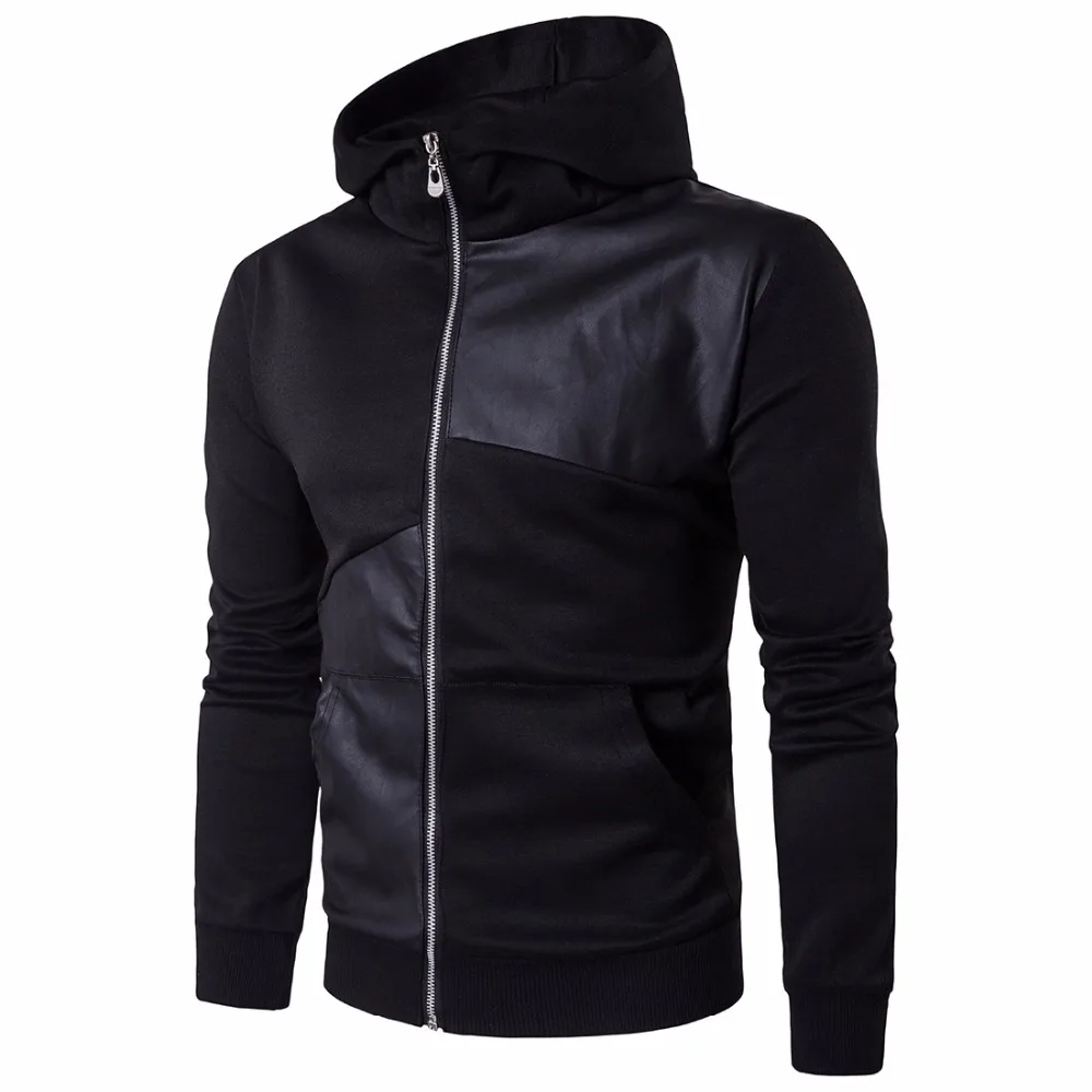 

2018 Autumn Winter New Men's Stand collar Patchwork Hoodies Fashion Slim Long Sleeves Pullovers Hoodies Male S-2XL