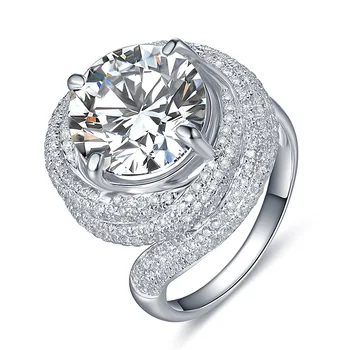 

Authorized 2Ct 8.0mm Round Cut G-H Moissanite Ring Elegant 925 Sterling Silver Rings for Women White Gold Color