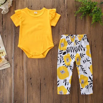 

Girls Clothing Sets 2019 Summer Cotton Newborn Kids Baby Girls Outfits Clothes Romper Bodysuit+Flower Print Pants Set